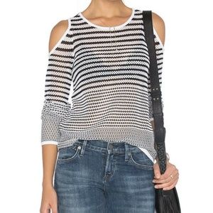 Rag & Bone Black White Crochet Cold Shoulder Top L